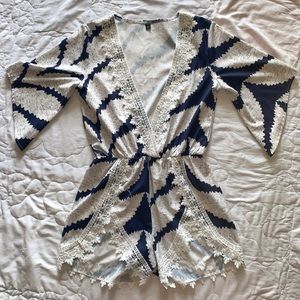 Blue and white romper